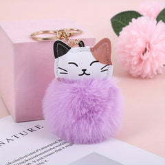 Cat Pom Plush Keychain Cartoon Animal Bag Key Chain Keyring Ornament