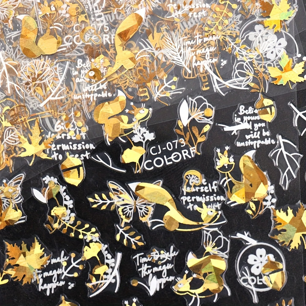 Golden Maple Leaves Butterfly Nail Stickers 3D Adhesive Art Supplies