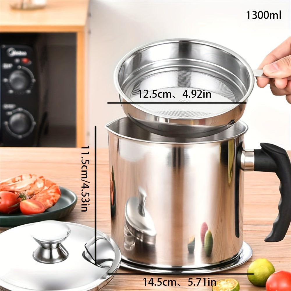 1pc Stainless Steel Filter Pot with Lid and Handle