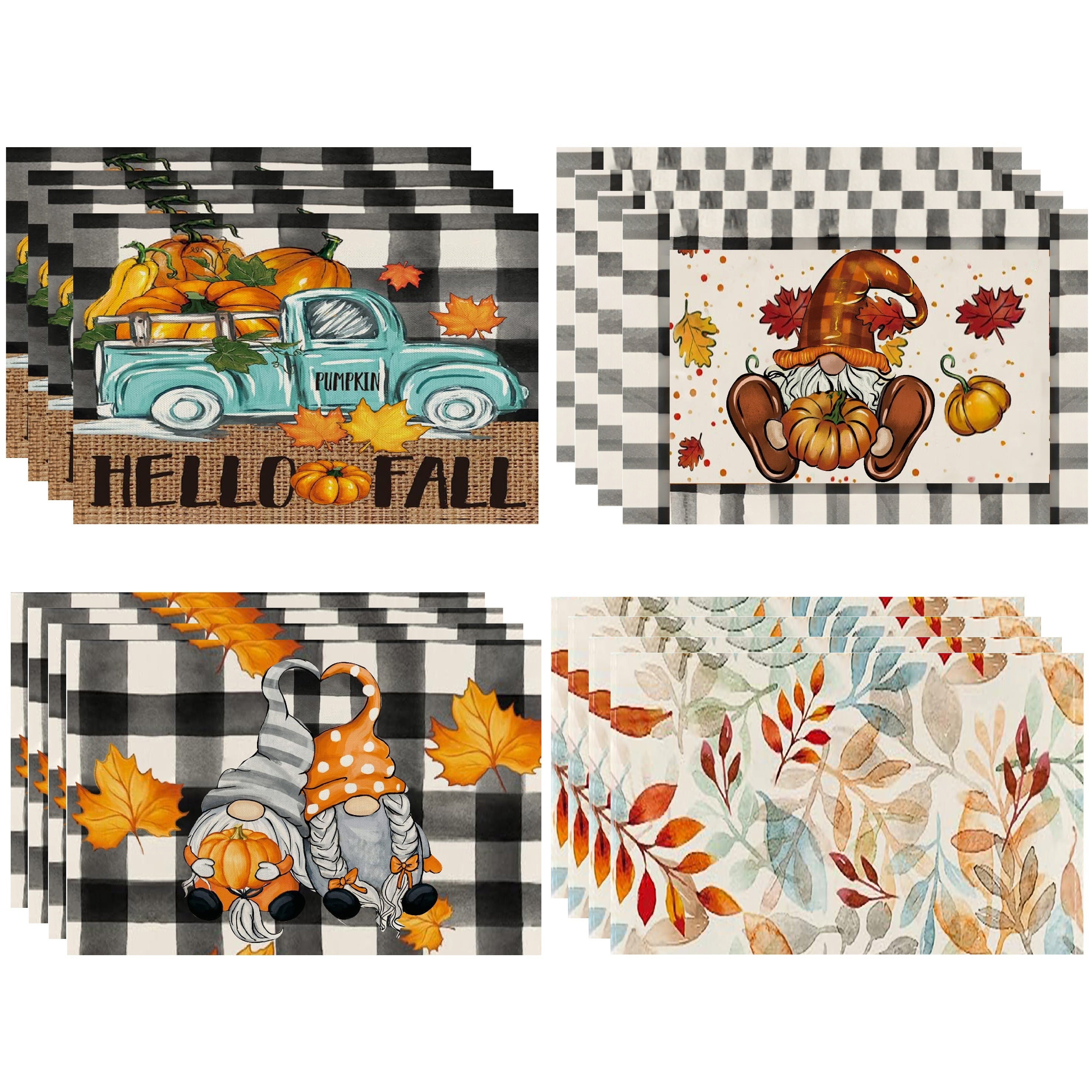 4pcs Halloween/Thanksgiving Pumpkin Placemats Colorful Pvc Mats