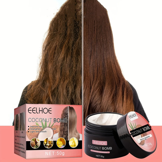 50g Coconut Bomb Hair Mask Repairs Dry & Damaged Hair, Makes Hair Smooth