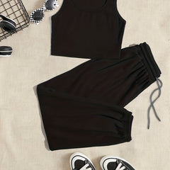 Casual Sporty Two-Piece Set Tank Top & Waist Pants