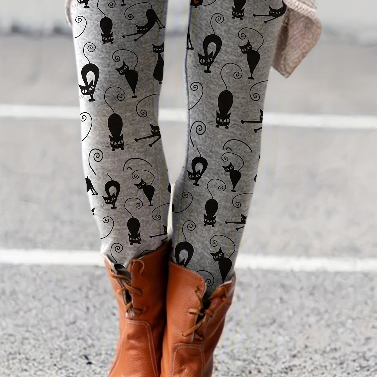  Cat Print High Rise Leggings