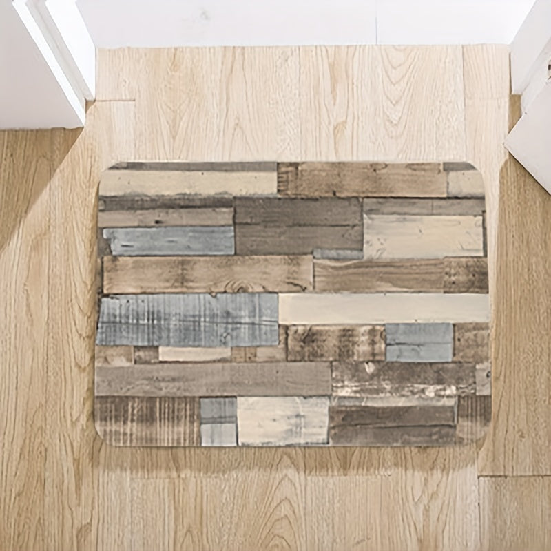 Wood Printed Anti Fatigue Kitchen Rug Waterproof Non Slip