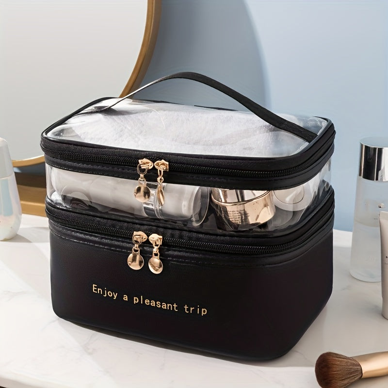 Double Layer Square Makeup Bag Waterproof Travel Toiletry Bag