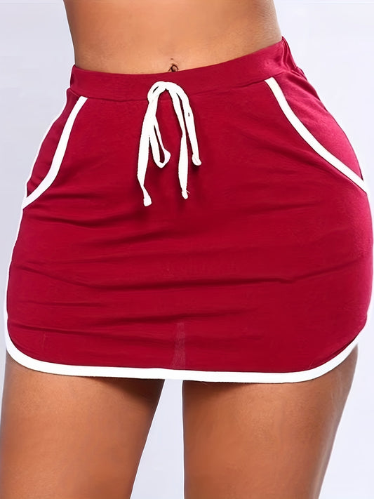  Casual Skirt Women's Plus Binding Drawstring Pocketed Mini Skirt