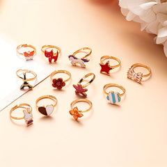 10pcs Cartoon Alloy Ring Holiday Party Girls Accessories