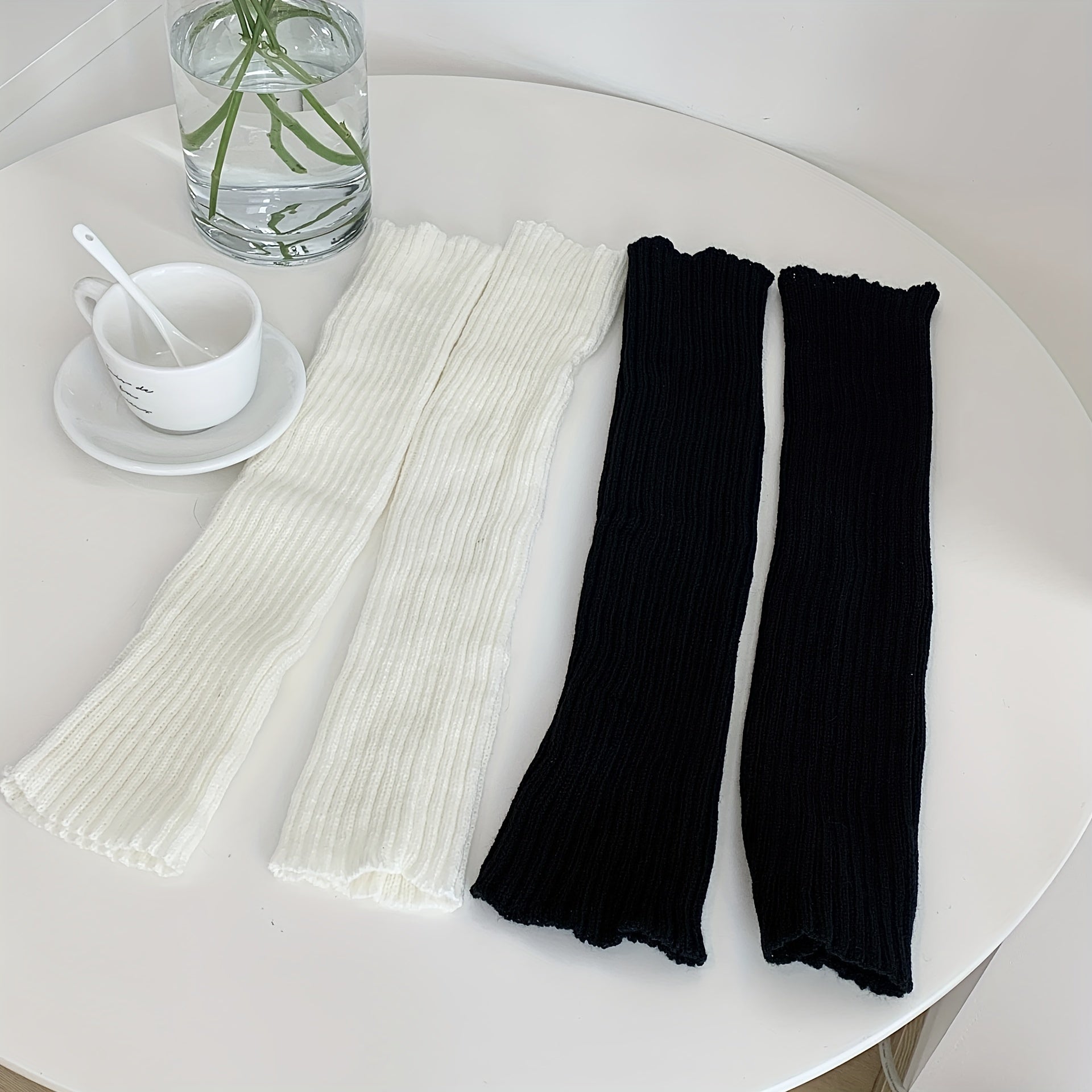 Ribbed Leg Warmers Knitted Knee High Socks Women's Stockings