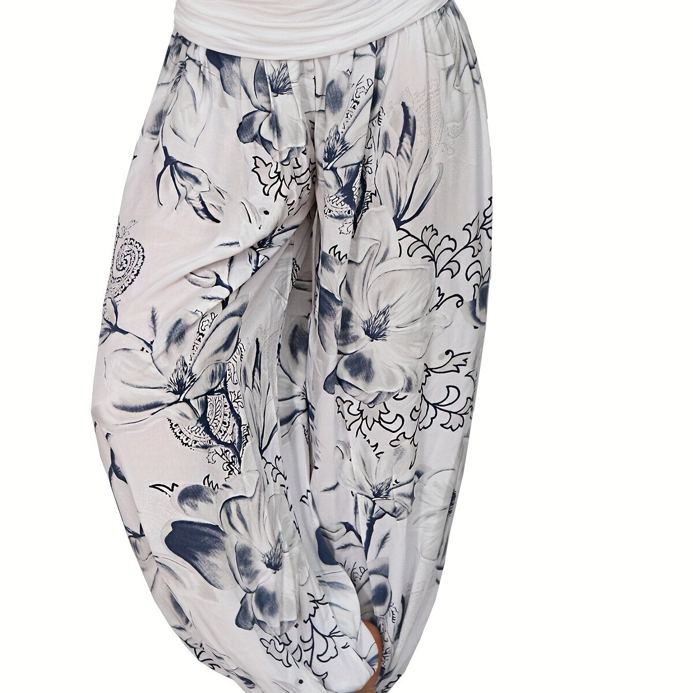 Floral Print Ruched Low Waist Harem Pants