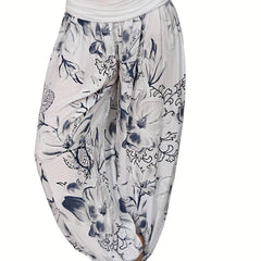 Floral Print Ruched Low Waist Harem Pants