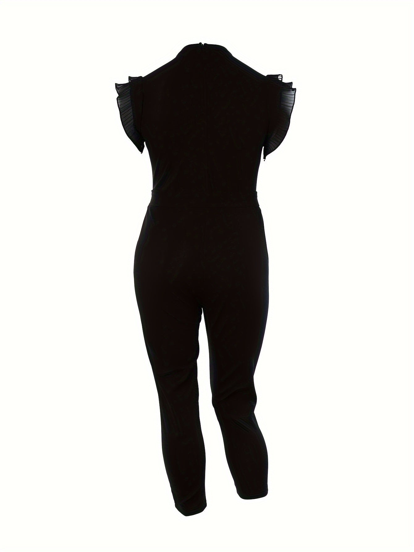  Ruffle Sleeve Notched Neck Jumpsuit With Belt