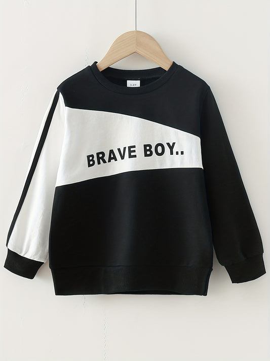 Baby Boys Pullover Sweatshirt BRAVE BOY Letter Print Casual Long Sleeve