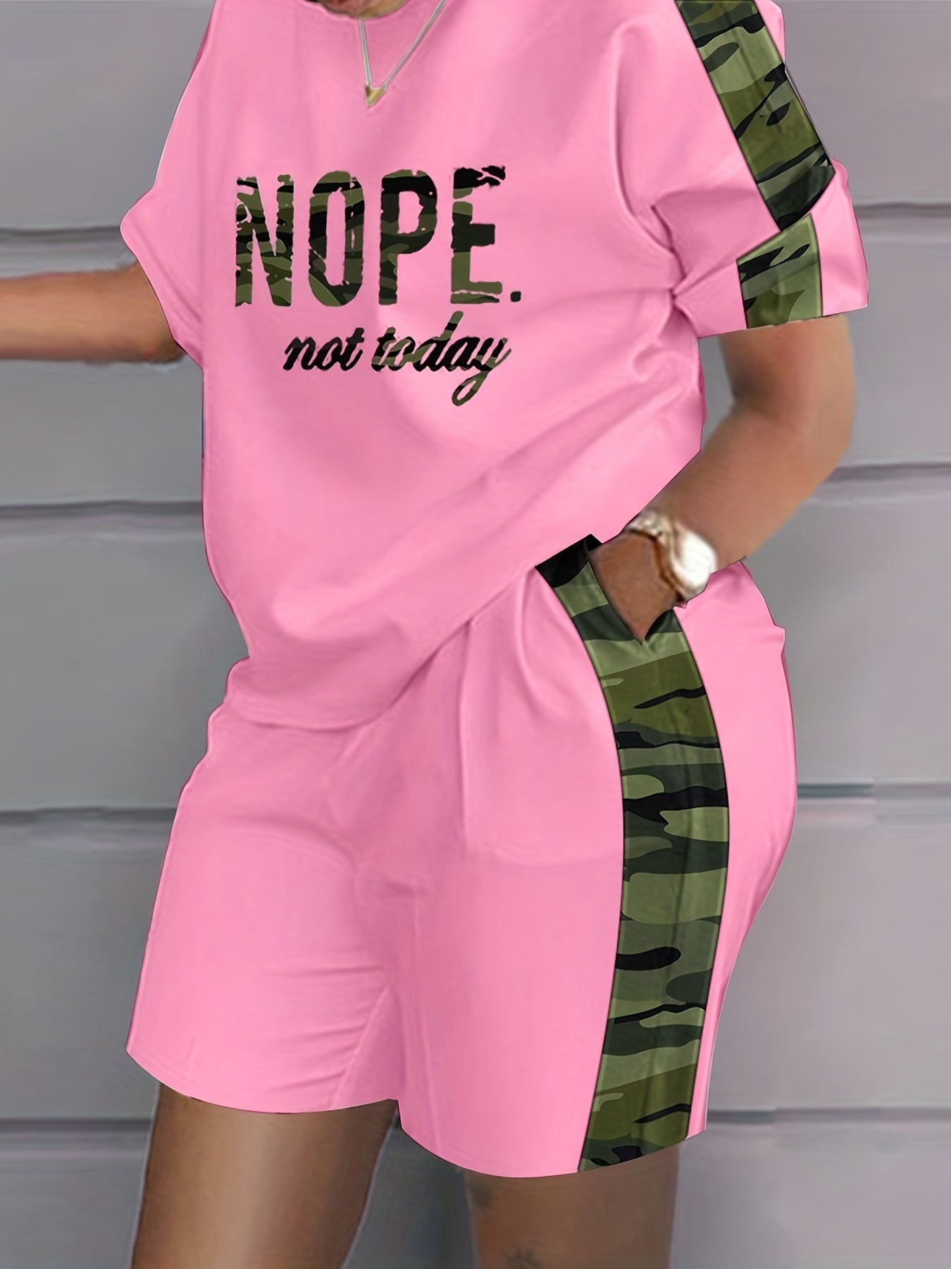  Letter Print Tee & Shorts 2 Piece Set