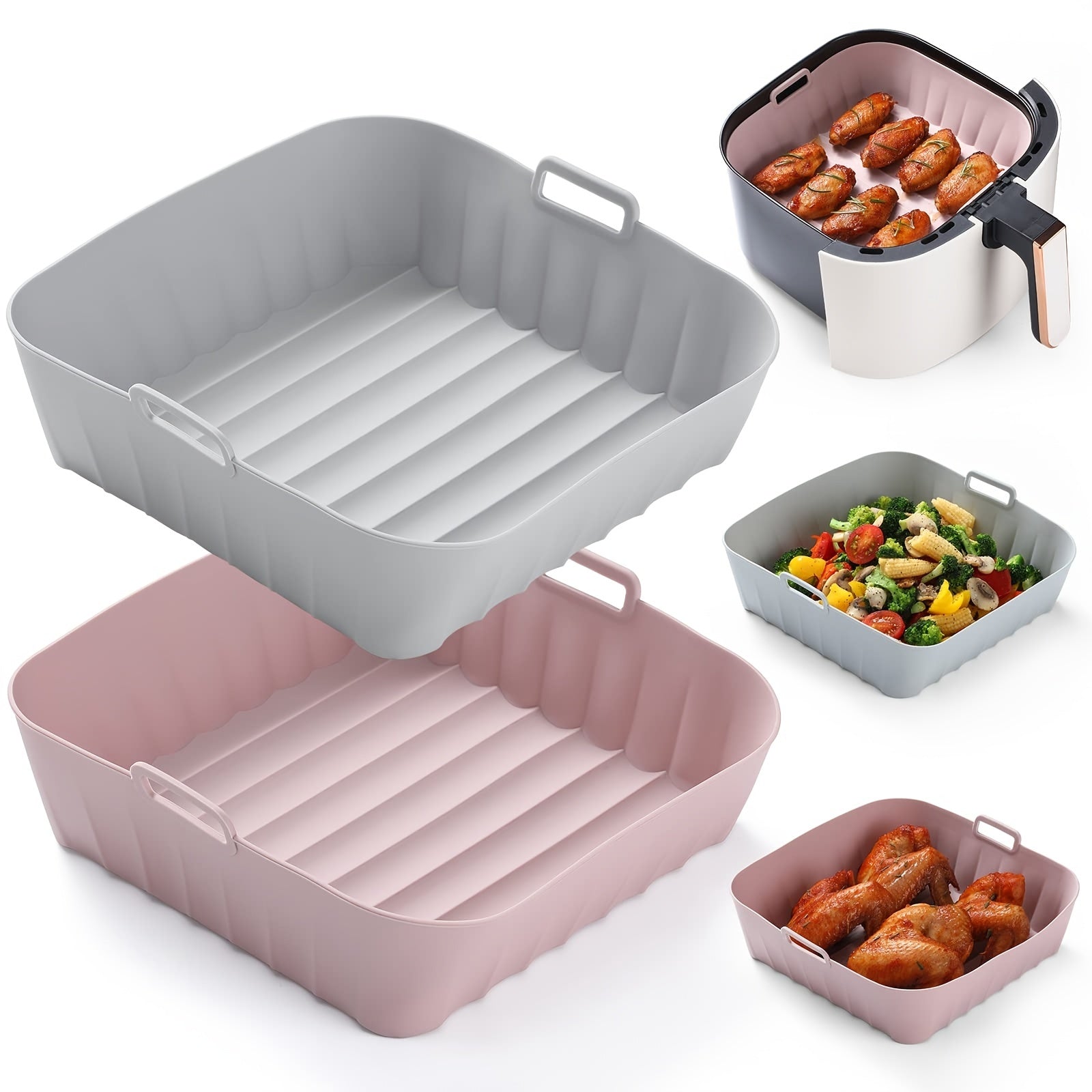 1pc Reusable Silicone Air Fryer Square Liners 4 8QT Easy Cleaning Heat Resistant