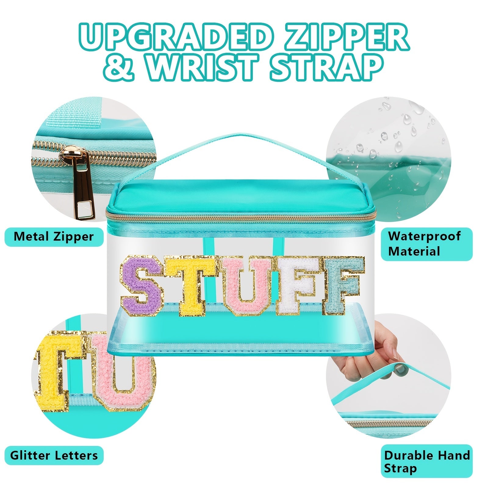 Chenille Clear Makeup Bag Zipper Handle Waterproof Cosmetic Handbag