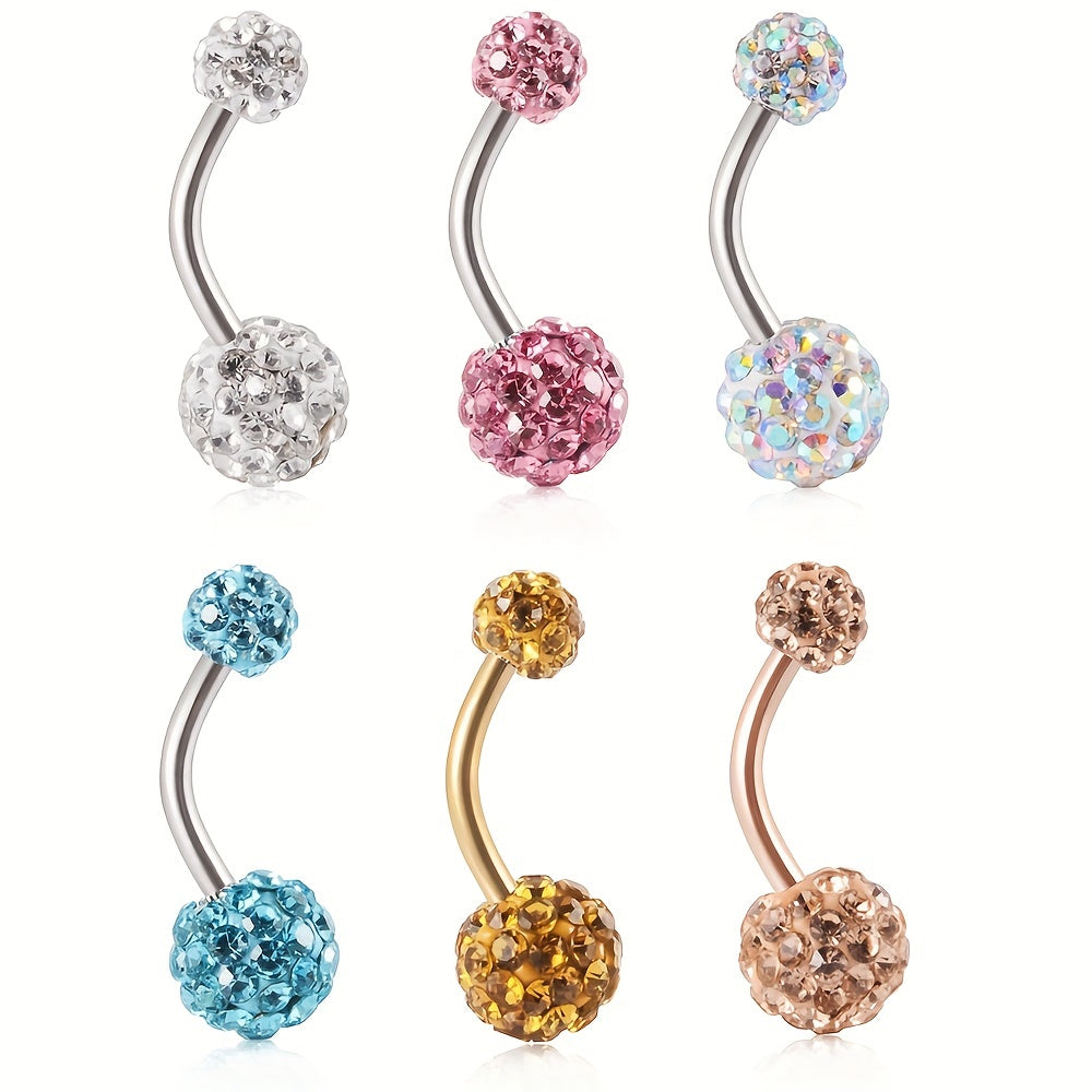Rhinestone Ball Belly Button Ring 18K Plated Stainless Steel Body Piercing
