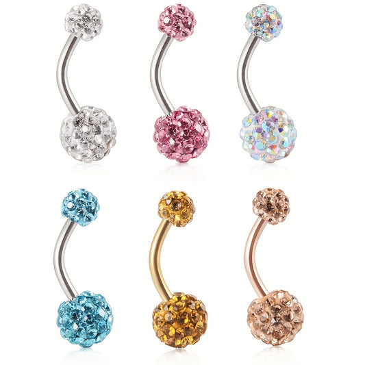 Rhinestone Ball Belly Button Ring 18K Plated Stainless Steel Body Piercing