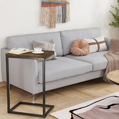 Retro C-shaped Coffee Table for Sofa Side with Metal Frame