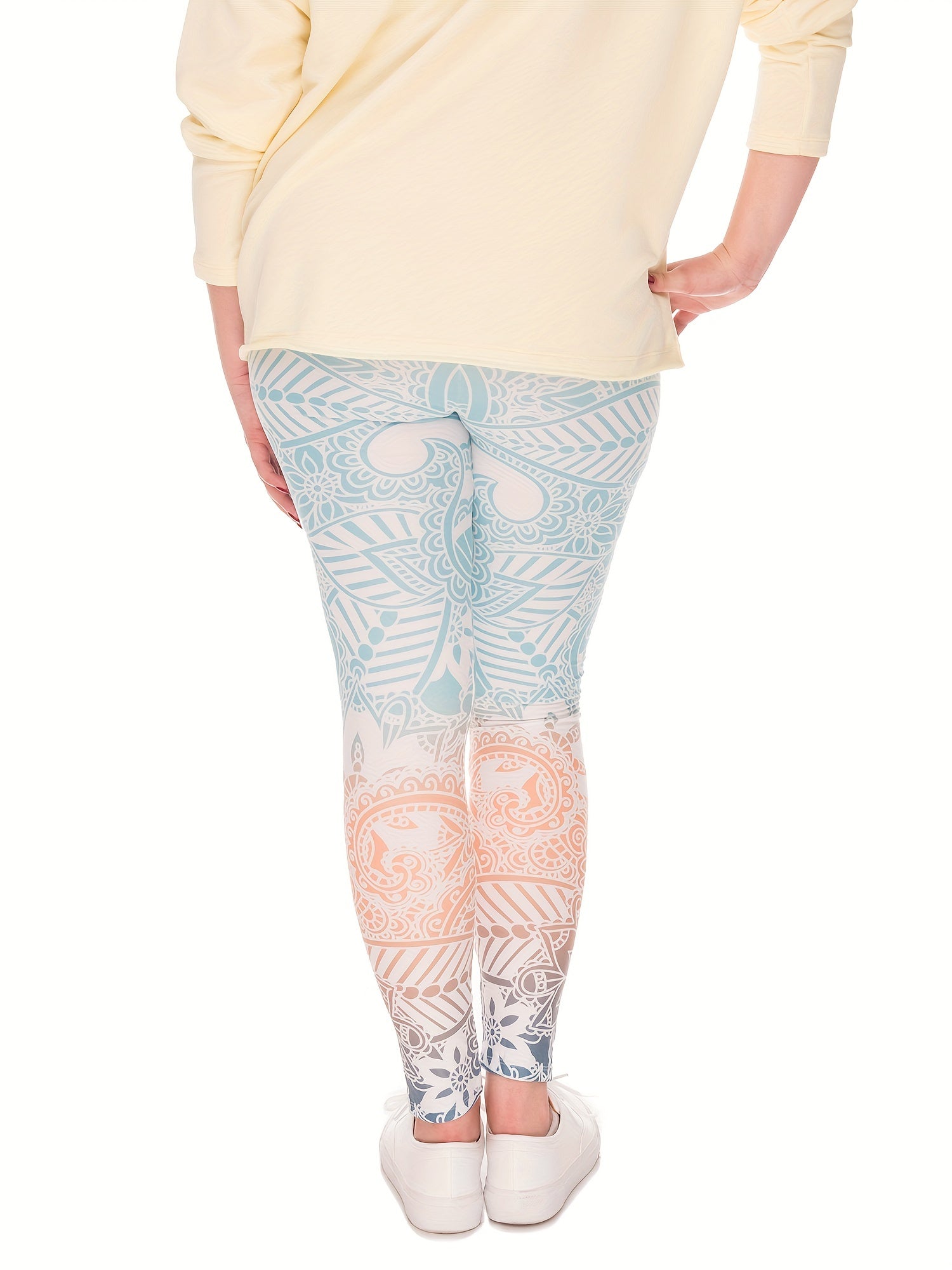  Boho Pants Women's Plus Floral Ombre High Stretch Leggings