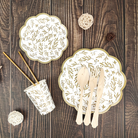 8pcs Disposable Dinnerware Set Paper Dinner Plates 17 22 Paper Cups Leaf Party D