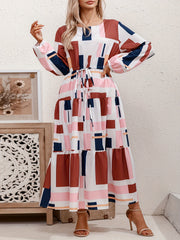  Colorblock Geometric Print Maxi Dress