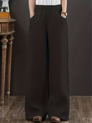  Solid High Rise Loose Fit Trousers With Pockets