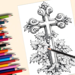 Cross Flowers Coloring Book Relaxing Drawing & Painting Activity Perfect Gift