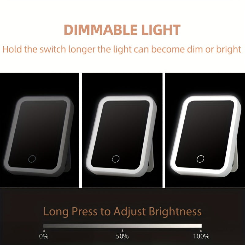 Portable Folding LED Vanity Mirror 3 Lighting Modes USB Rechargeable Pink