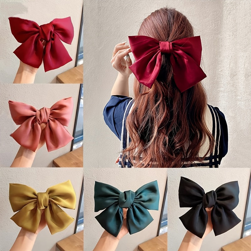 Big Satin Solid Bow Hair Clips Women Barrettes