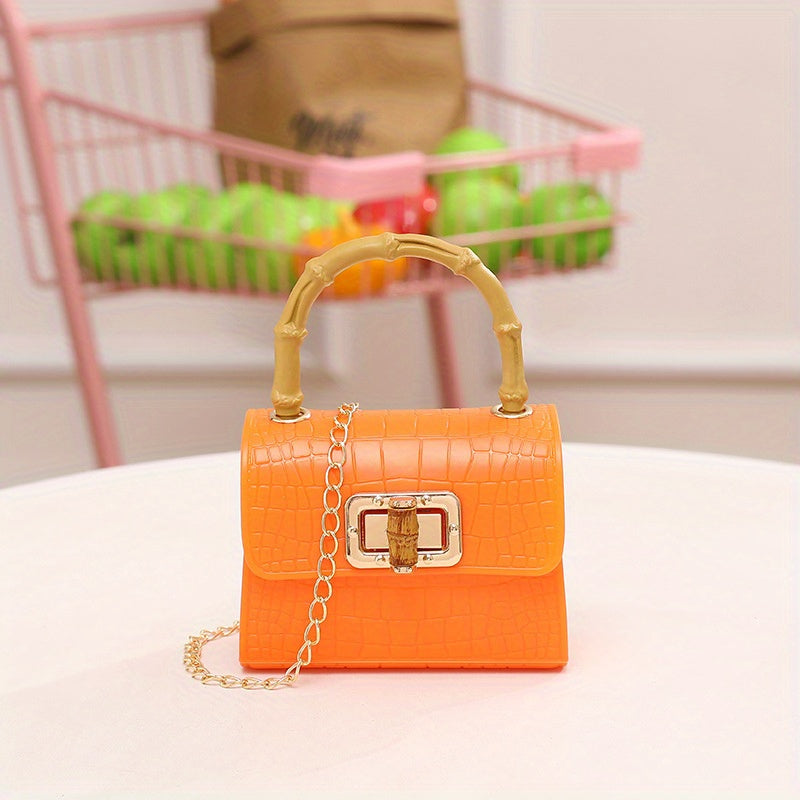 Girls Crossbody Princess Bamboo Handle Bag Crocodile Pattern Jelly Bag