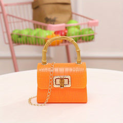 Girls Crossbody Princess Bamboo Handle Bag Crocodile Pattern Jelly Bag