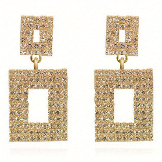 Geometric Square Stud Earrings Drop Wedding Crystal Earrings