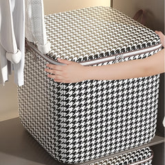 Large Capacity Storage Bag Houndstooth Patten Zipper Organizer
