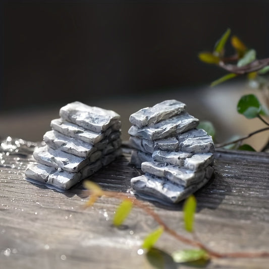 2pcs Stone Steps Resin Crafts for Bonsai Plant Outdoor Decoration