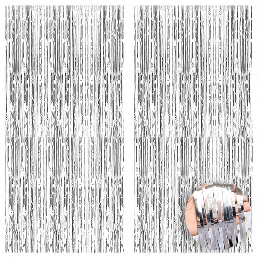2 Pack Silvery Tinsel Curtain Party Backdrop Metallic Foil Fringe Door Fringe