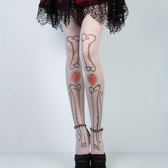 High Waist Skull & Heart Pattern Mesh Tights Fishnet Pantyhose