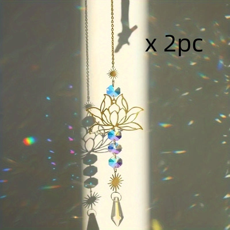 Lotus Flower Crystal Sun Catcher Wind Chime for Decor