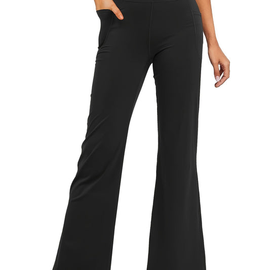 High Waist Sports Pants With Pockets Bell Bottom Tummy Control