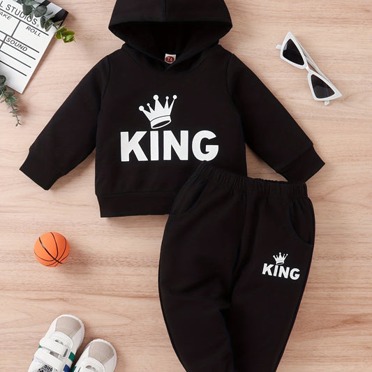 Infant Boy's KING Print Hoodie & Pants Set Spring Autumn Outfit