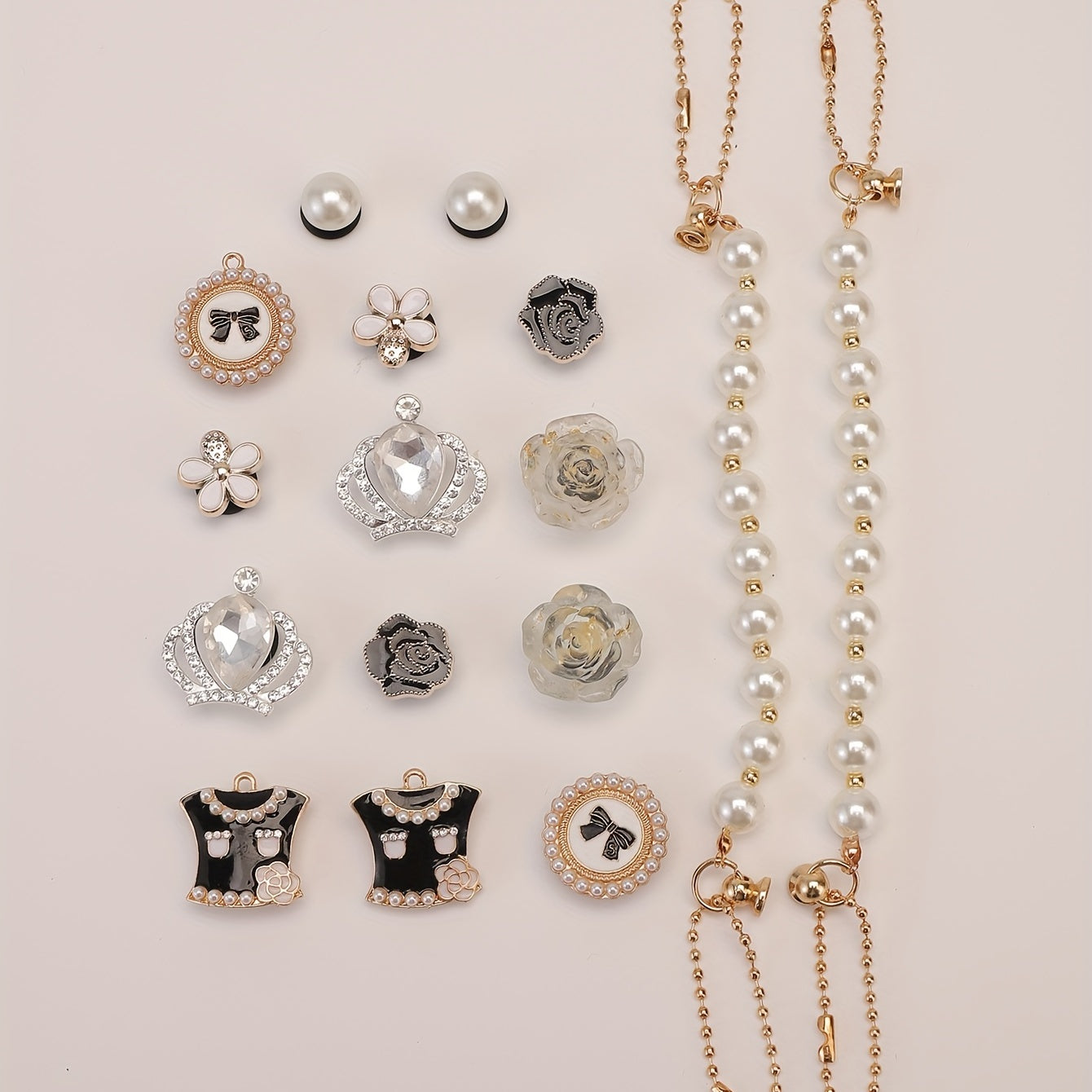 16pcs Rhinestone Pearl Shoe Charm Clog Sandal Buckle Resin Shoe Accessory