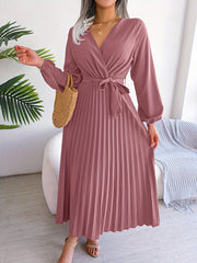 Maxi Bridesmaid Dress V Neck Lantern Sleeve Solid Dress