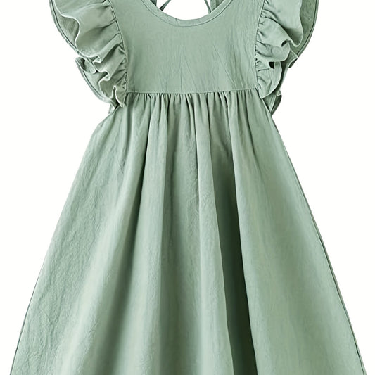 Toddler Girl Cotton Linen Lace Up Dress Sleeveless Casual Summer Sundress