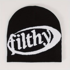Y2K Beanie Cap Letter Jacquard Knitted Warm Hat Unisex Lightweight Skull Cap