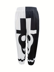  Halloween Sporty Pants Women's Plus Colorblock Skull Print