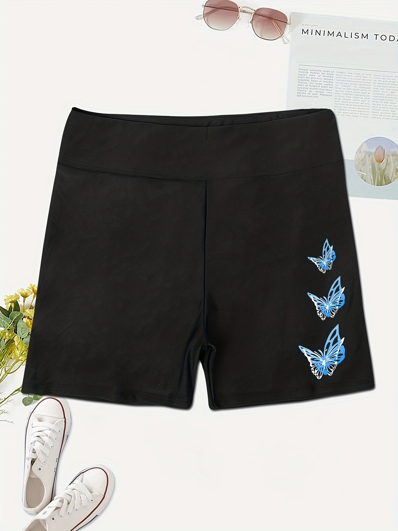 Butterfly Print High Waist Biker Shorts