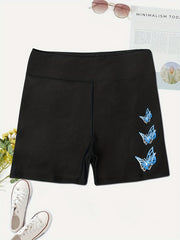 Butterfly Print High Waist Biker Shorts