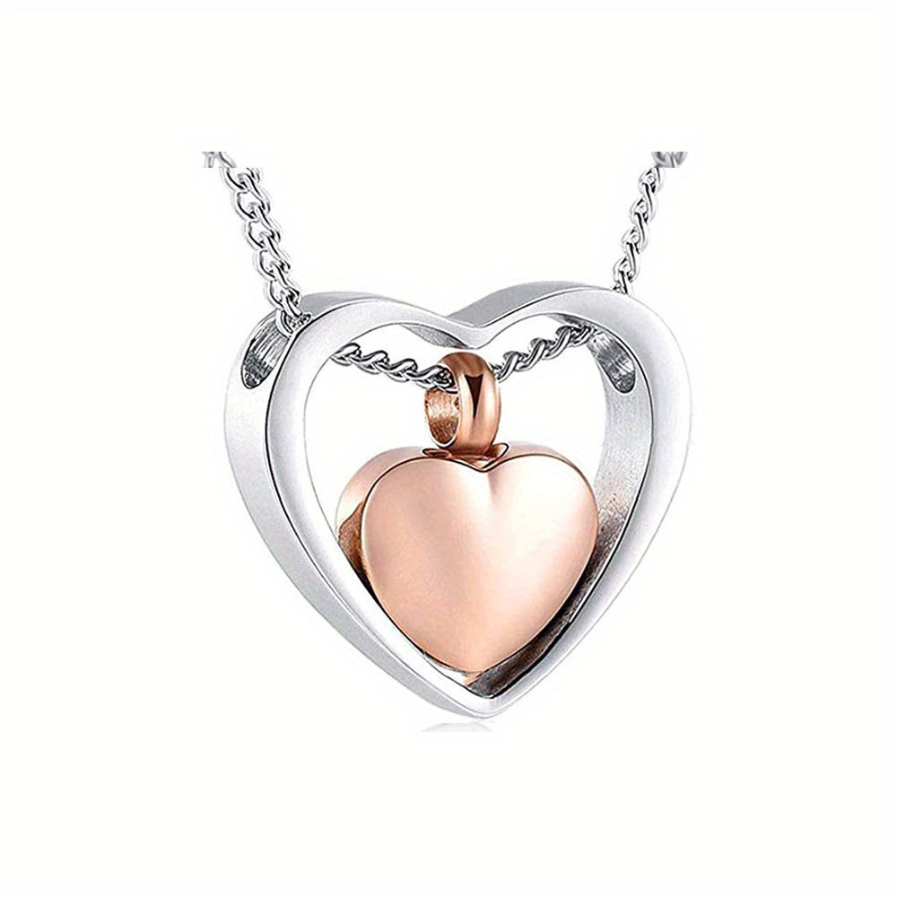 Double Heart Cremation Necklace Stainless Steel Memorial Locket Keepsake