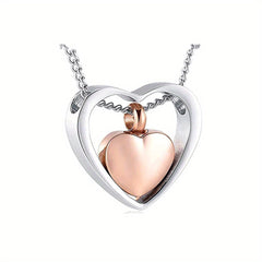 Double Heart Cremation Necklace Stainless Steel Memorial Locket Keepsake