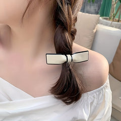 Glossy Bow Barrette Contrast Trim Hair Clip for Women and Girls