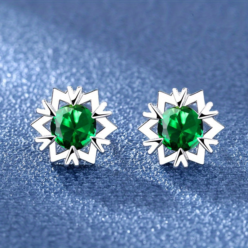Snowflake Zircon Stud Earrings 18K Plated Wedding Party Jewelry Gift